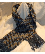 SCARF new crocheted blue brown shades c2c 7 x 50 - $17.00