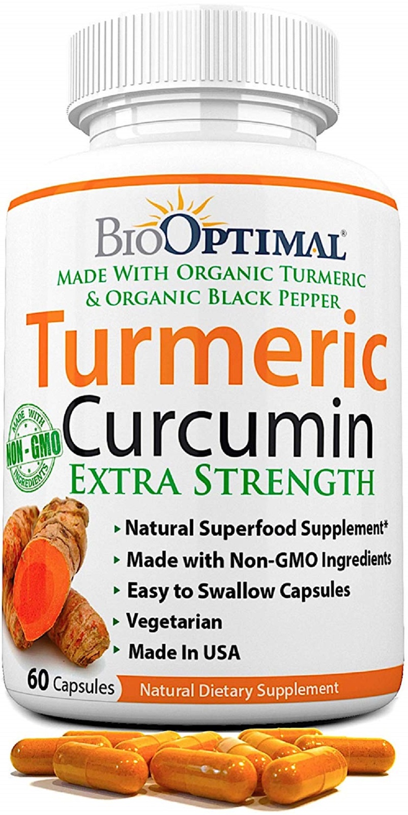 BioOptimal Organic Turmeric Curcumin Supplement with Black Pepper 60 Caps