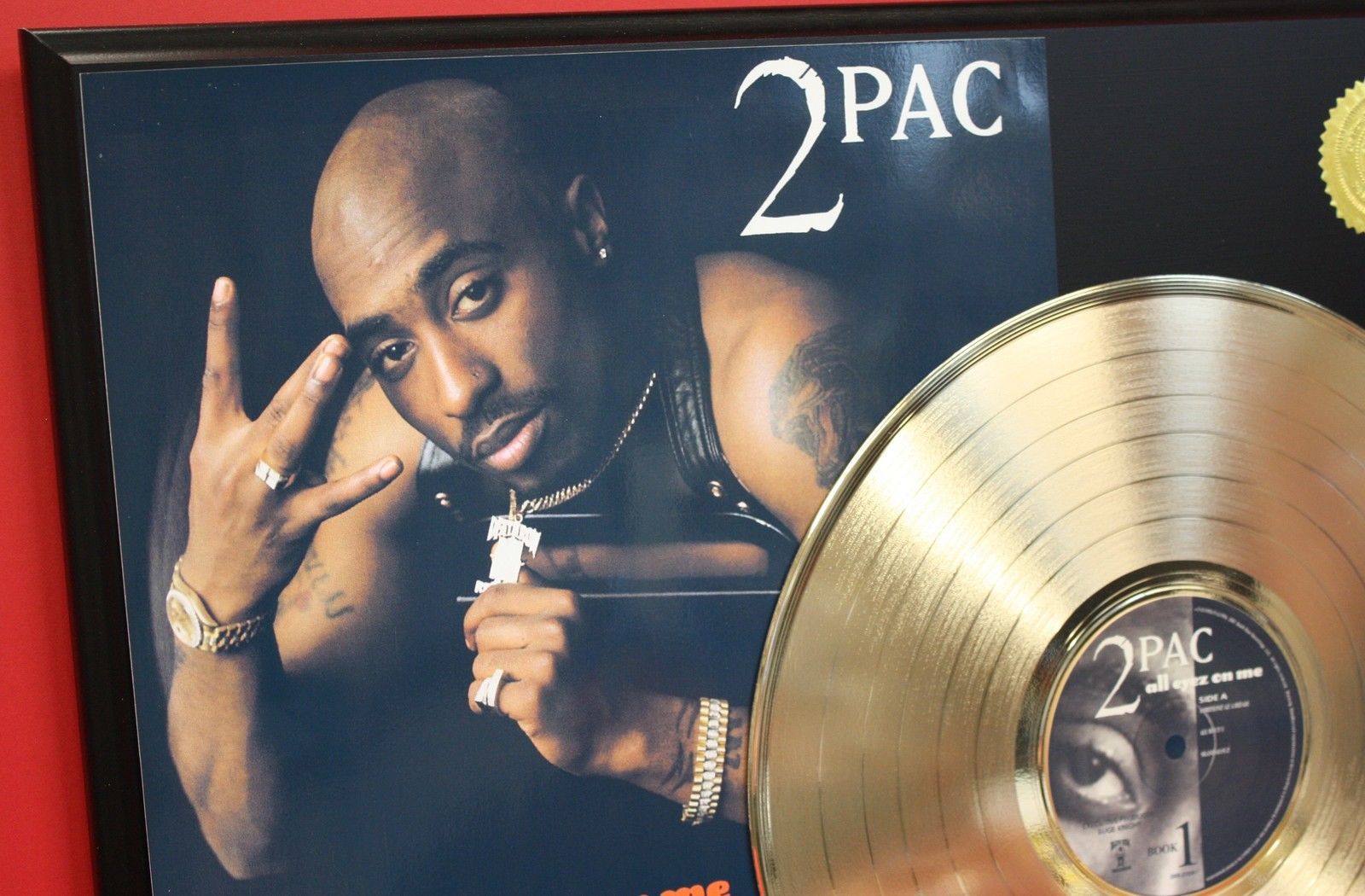 2 Pac All Eyes On Me 2 PAC "ALL EYES ON ME" "TUPAC" GOLD CLAD LP LTD EDITION RECORD DISPLAY