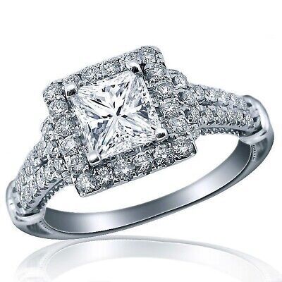 Primary image for Halo 1.25 Ct Princess Diamond Engagement Proposal Ring 14k White Gold