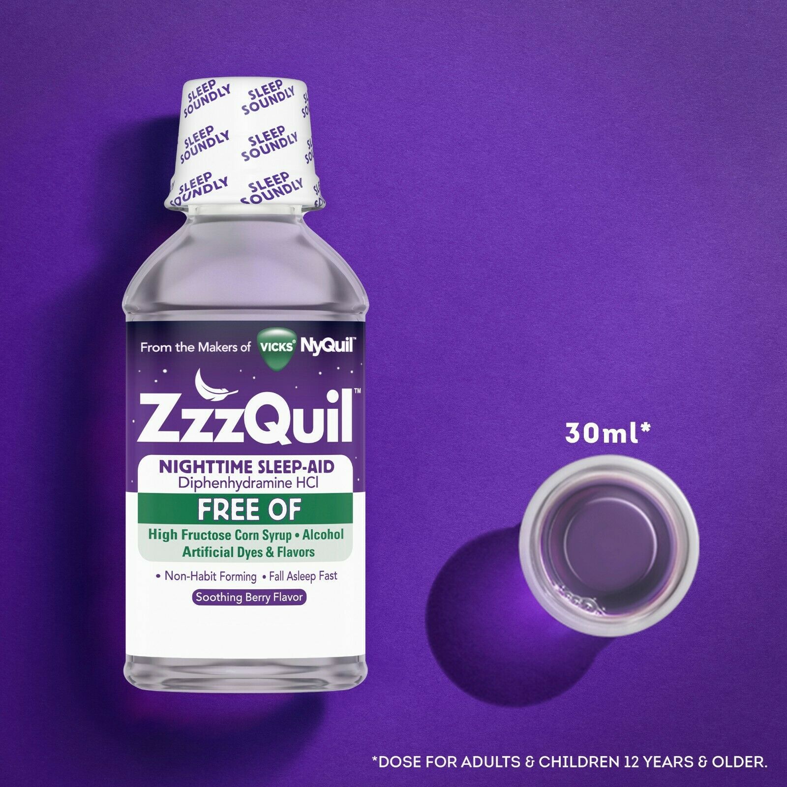 Vicks ZzzQuil Sleep Aid Liquid, Alcohol Free, Berry, 12 fl oz Fall