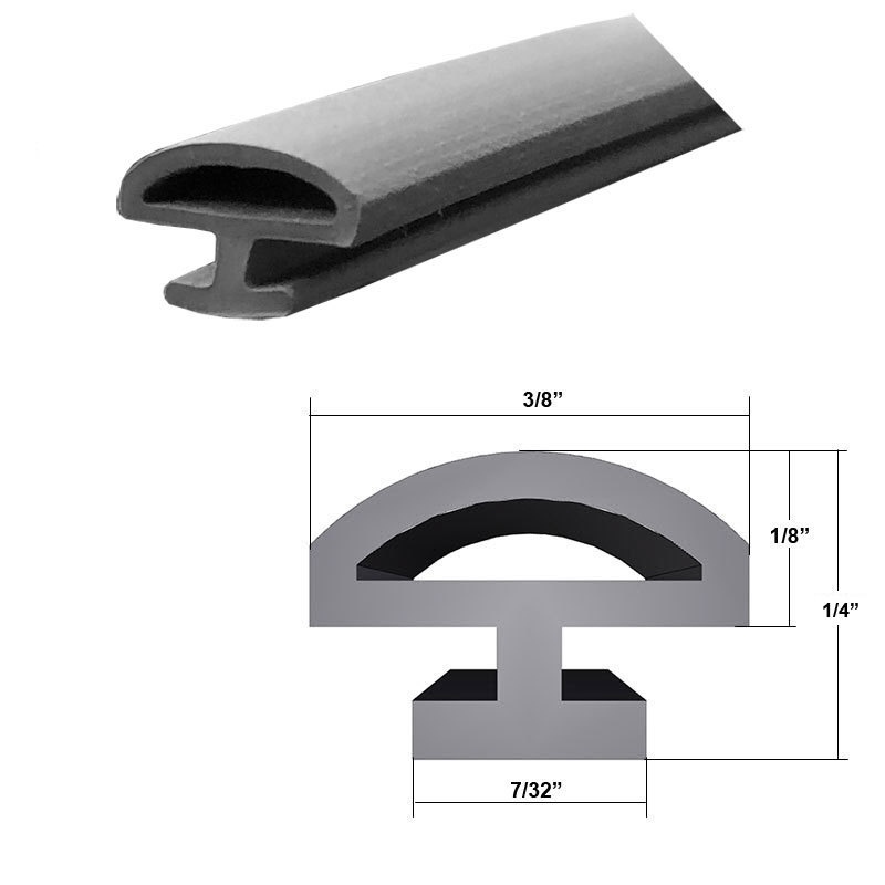 Grey Bulb Type Gasket Weatherstrip, 3/8" Width, 7/32" Backing 20 Ft