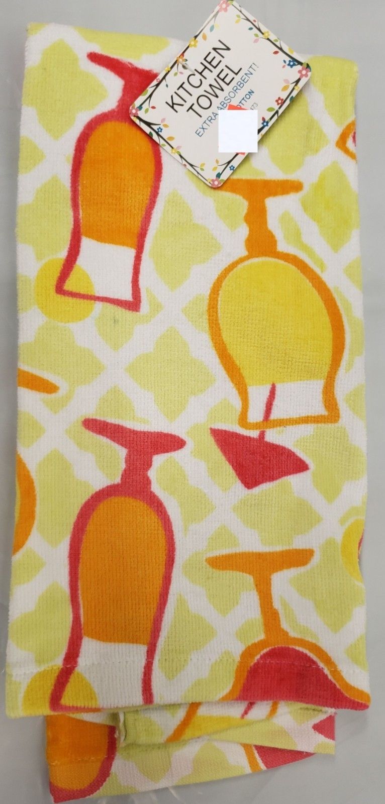 Primary image for 1 PRINTED KITCHEN TOWEL (15" x 25") COCKTAIL GLASSES ON YELLOW & WHITE by AM