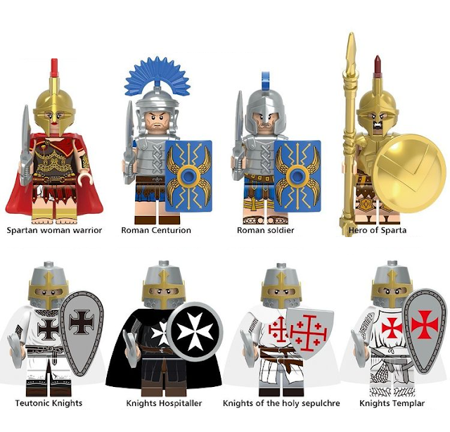 8pcs Spartan Warrior Roman Soldiers and Crusades Knights Custom Minifigures Toys