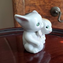 Vintage Cat Figurine of Two Kittens with green eyes,  Mid-Century Japan ceramic image 2