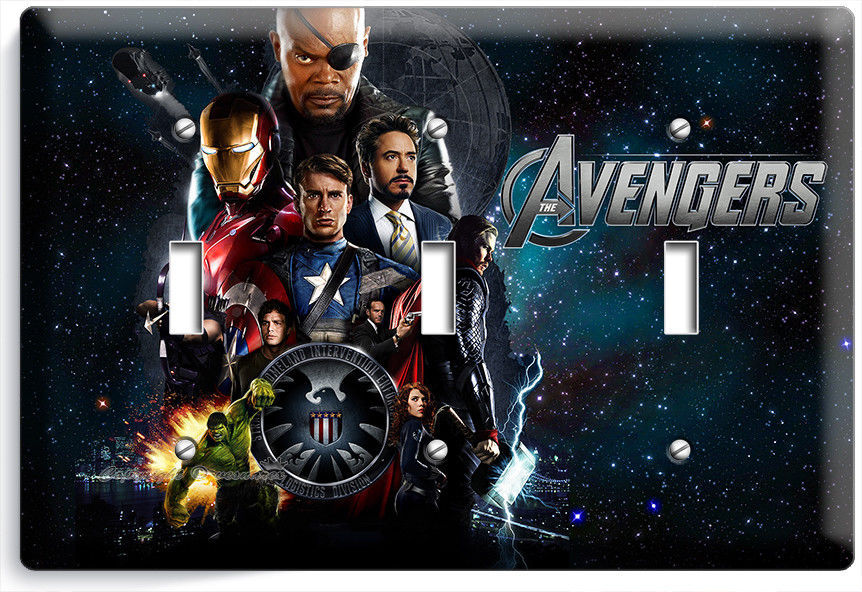 THE AVENGERS IRONMAN THOR SUPER POWER HULK TRIPLE LIGHT SWITCH WALL PLATE COVER