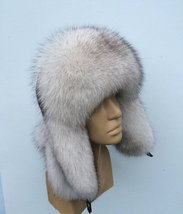 Fox Fur Ushanka Hat with Leather Saga Furs Natural White Fox Fur Trapper Hat image 5
