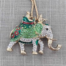 Betsey Johnson Elephant Necklace Green Rhinestone and Enamel - $19.79