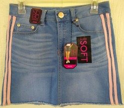 No Boundaries Skirt Mid Rise Juniors&#39; Blue Denim w/Pink Stripes Size 9 New - $11.76