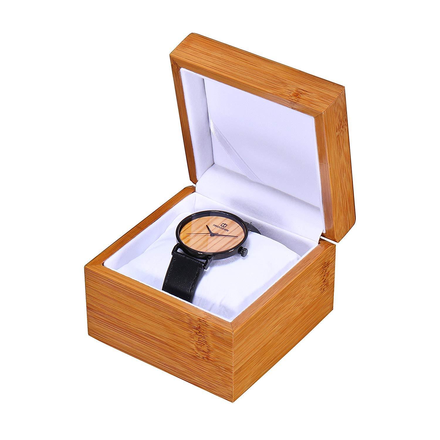 Mens Single Watch Display Case Organizer Bamboo Wood Storage Gift Box