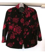 TALBOTS Jacket Coat 100% COTTON VELOUR BLACK Floral w Rose Size 2 NWT - $39.63