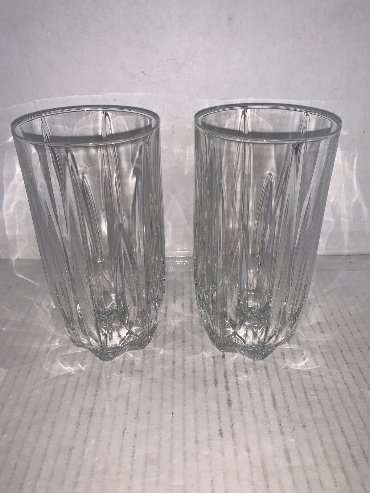 Pair Of Mikasa Crystal Clear Highball Glasses 5 3/4” Candle Sticks