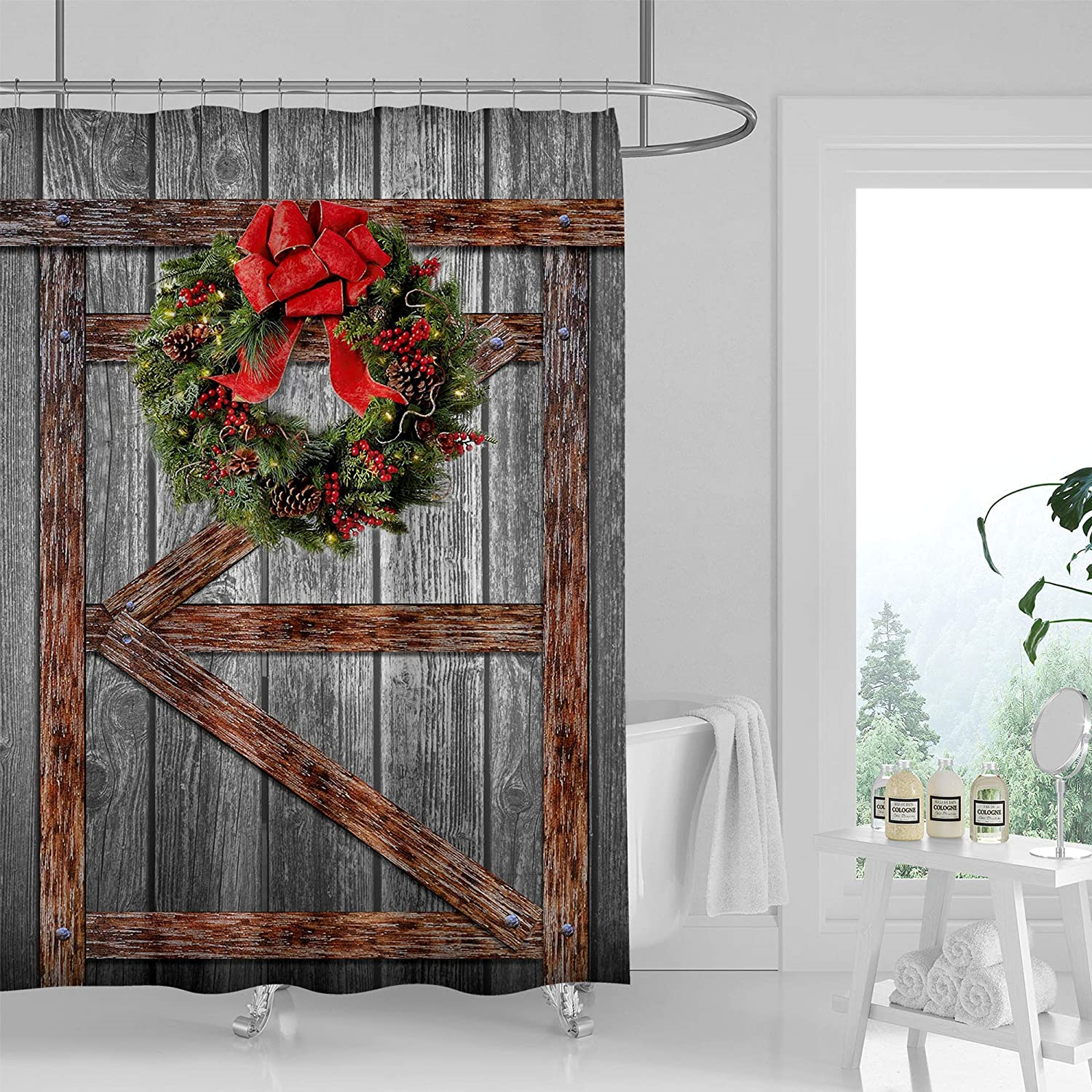 Barn Door Holiday Christmas Farmhouse Wreath Elegant Fabric Shower