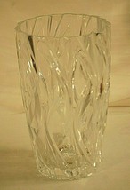 Clear Crystal Large Floral Vase Wavy Vertical Abstract Designs Table Centerpiece - $178.19