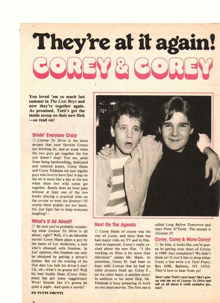 Corey Haim Jeremy Licht teen magazine pinup clipping 2 Corey's Tutti ...