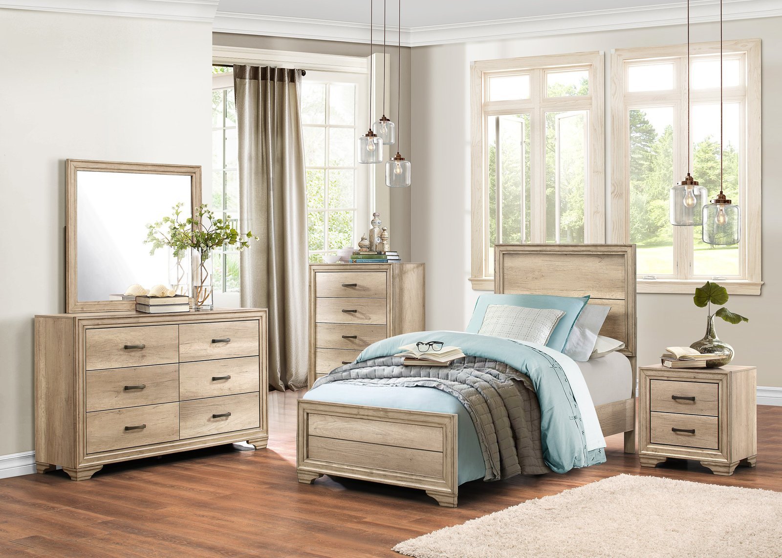 Landen Rustic 5PC Full Bed, Dresser, Mirror, 2 Nightstand ...