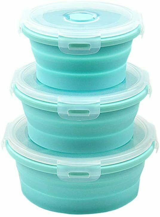 SET OF 3 silicon collapsible Mixing Bowls W / Lid Microwave safe food