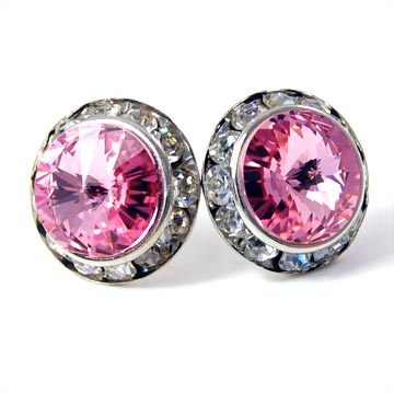 earrings swarovski stud pink bridesmaid crystal rose silver light