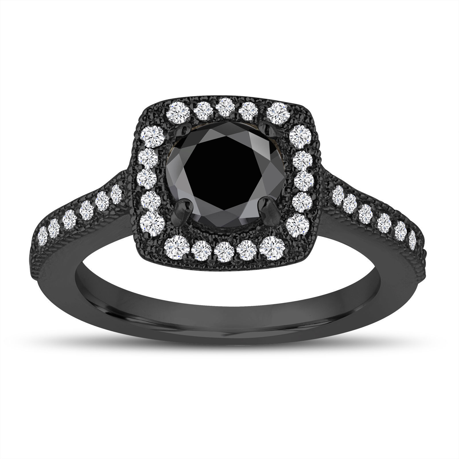 1.30 Carat Enhanced Black Diamond Engagement Ring 14K Black Gold