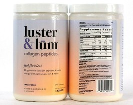 2 Luster & Lum By GNC 10.5 Oz Collagen Peptides 20g & Biotin Unflavor Supplement