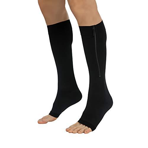 Zipper Compression Socks for Men Women Open Toe Toeless 2030mmHg Knee