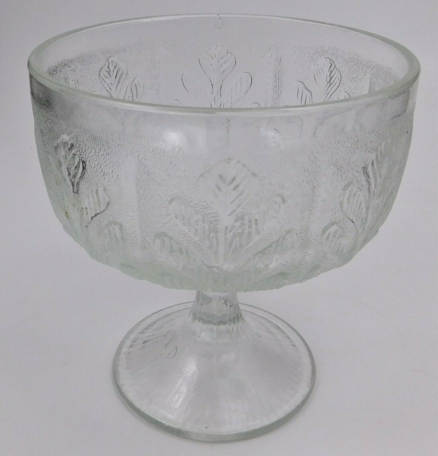 FTD Clear Glass Compote Vase Candy Dish Oak Leaf Design 1975 Vintage