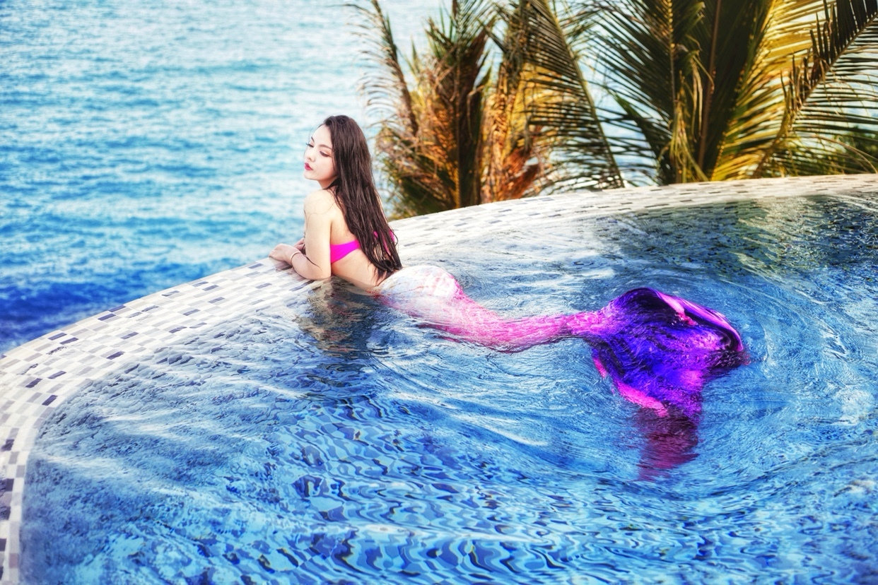 2018 Purple Swimmable Mermaid Tail for Kids Women with Monofin,Mermaid Costume