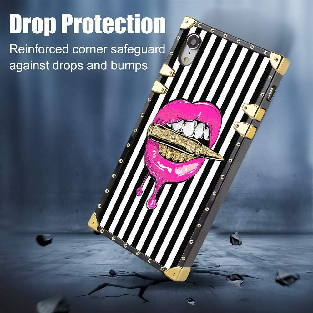 Square Case Compatible iPhone XR Pink Lips in Bullet Luxury Elegant