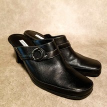 Alfani Womens Marcel  Sz 8 Black Leather Slip On Chunky Heels - $31.99