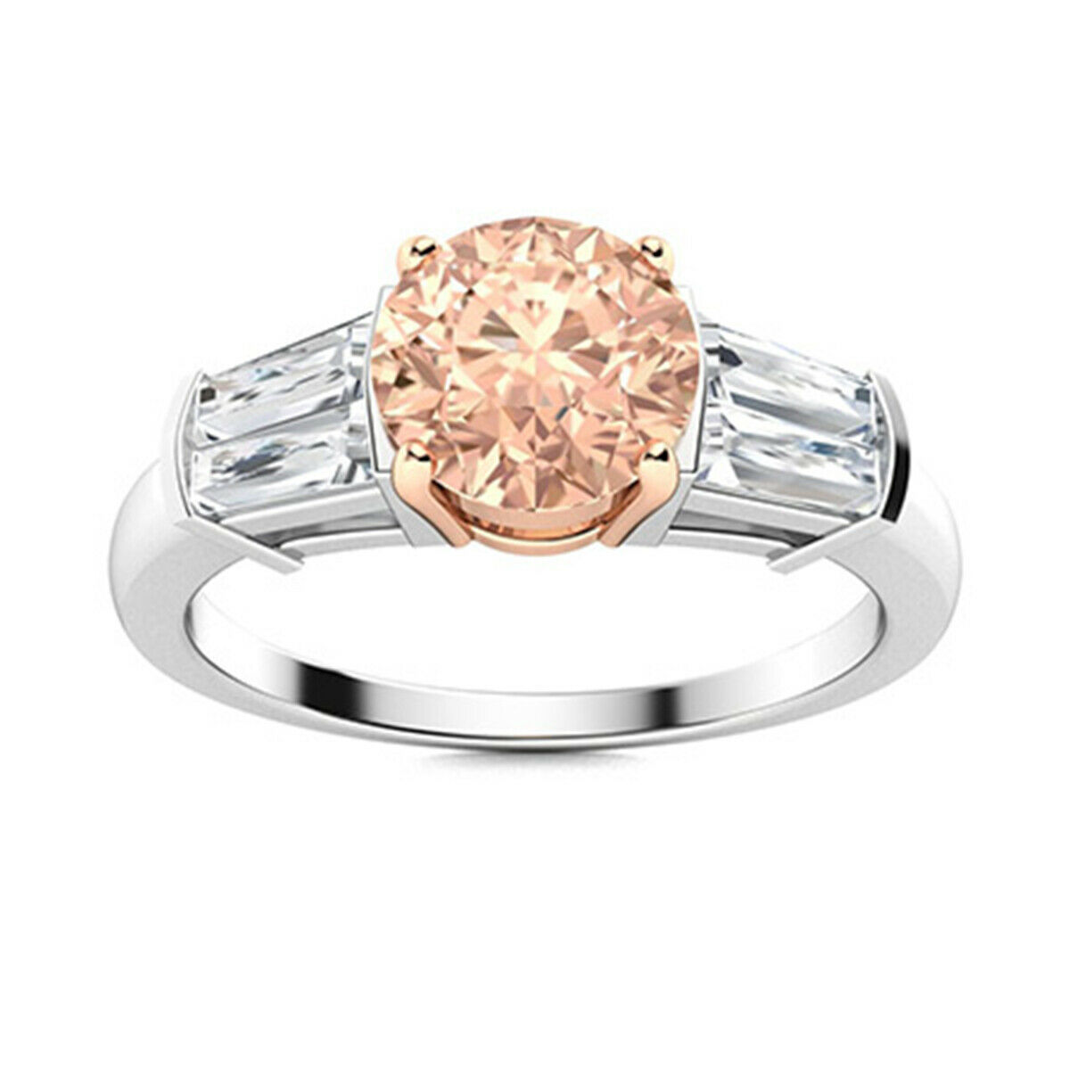 Triology Ring! 0.75 Ctw Round Morganite 10K White Gold Promise Ring