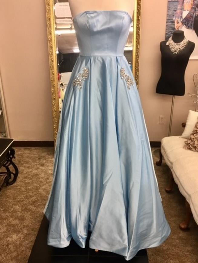 Strapless Baby Blue  Long Prom  Dress  with Pockets  Dresses 
