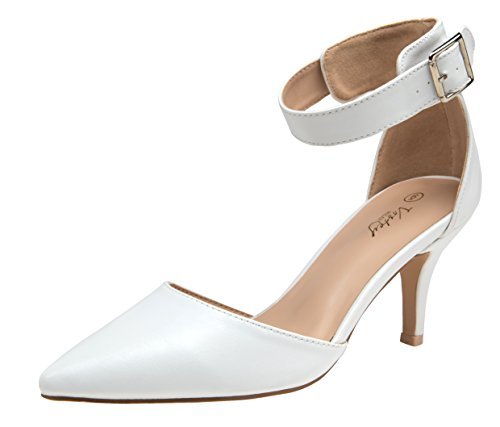 white ankle strap low heels