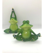 Yoga Frog Figurine Set of 2 Lotus Pose Pond Life Green Poly Stone Garden... - $42.56