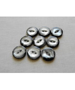 Set of 9 Sewing Craft Glossy Silver on Black Flat Round Buttons-Free Shi... - $4.00