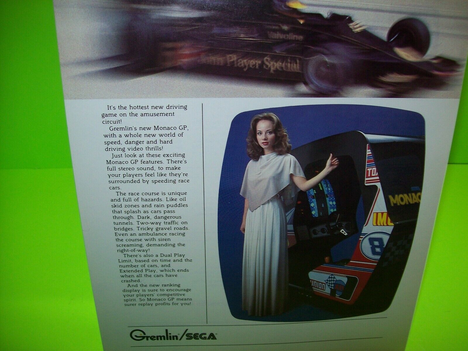 Monaco GP Arcade FLYER Original Gremlin 1979 Video Game ...