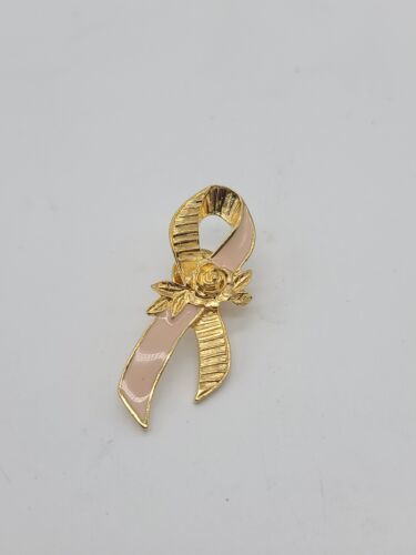 Primary image for Vintage Avon Breast Cancer 1993 Pink Ribbon Pin Awareness Gold Tone