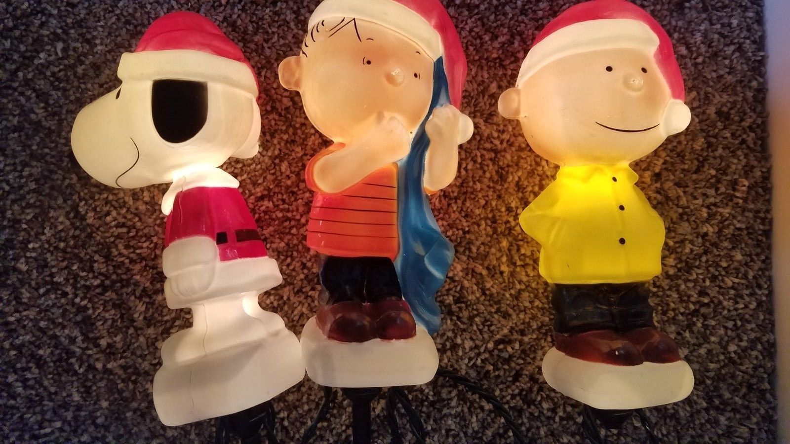 Peanuts Christmas Lighted Blow Mold Lawn Stakes Yard Decor Set Of 3