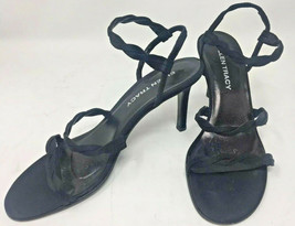Ellen Tracy Black Satin Slingback Strappy Heels Size 8.5 Medium Made in Italy - $46.74