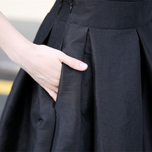 BLACK High Waisted Ruffle Long Maxi Skirt Taffeta Pleated Party Skirt Plus Size image 4