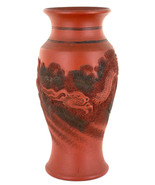 Vintage Chinese Red Clay Terracotta Raised Textured Dragon Relief Yixing Vase - $94.49