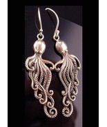 Vintage sterling Octopus earrings - steampunk jewelry - silver tentacles... - $95.00