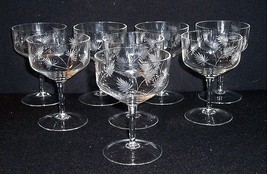 8 Vintage Cut Etched Glass Floral Burst 5" Stem CHAMPAGNE 8 Oz Bar Glasses - $33.66