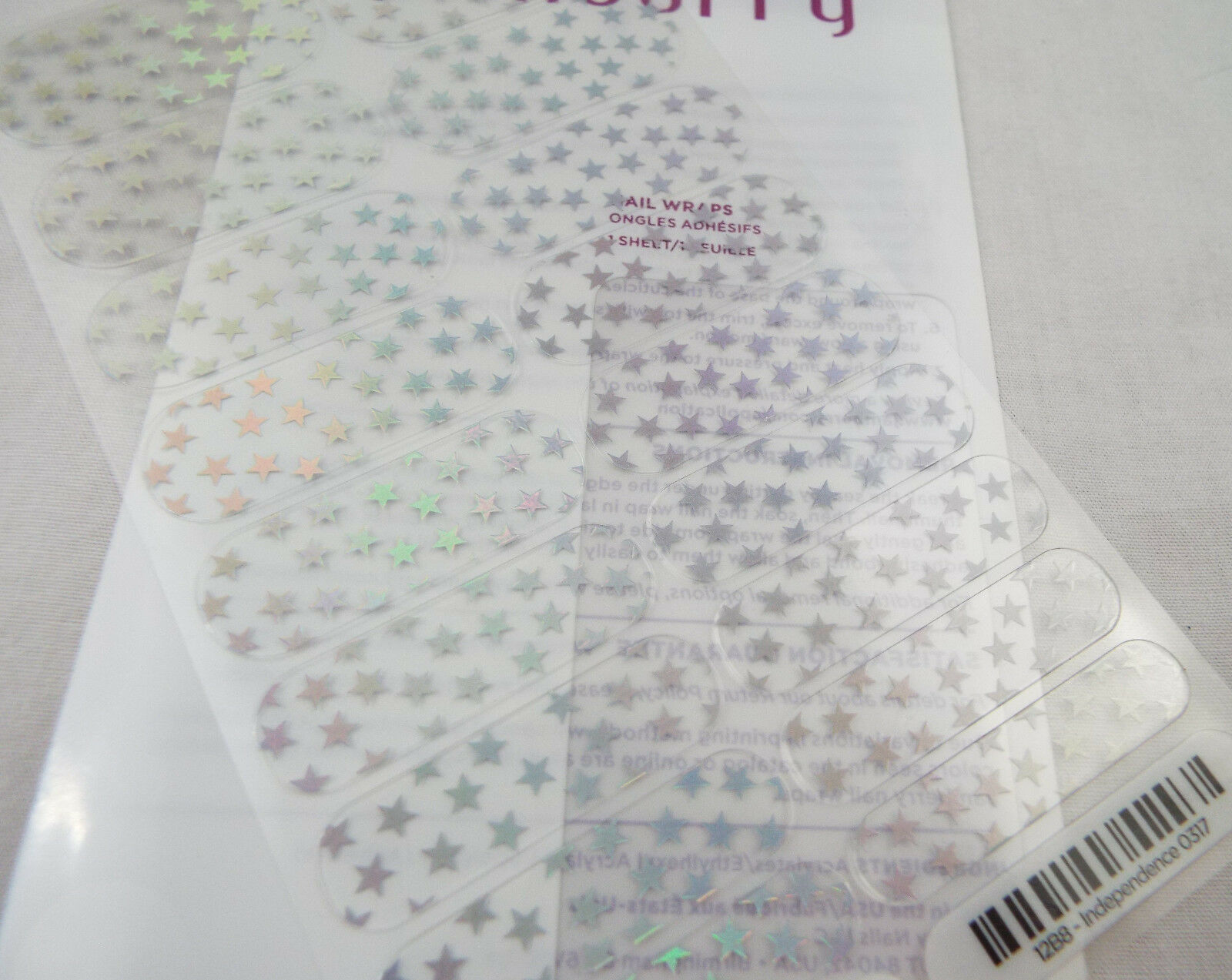 Jamberry Independence 0317 12B8 Holographic Stars On Clear Full Sheet Nail Wrap