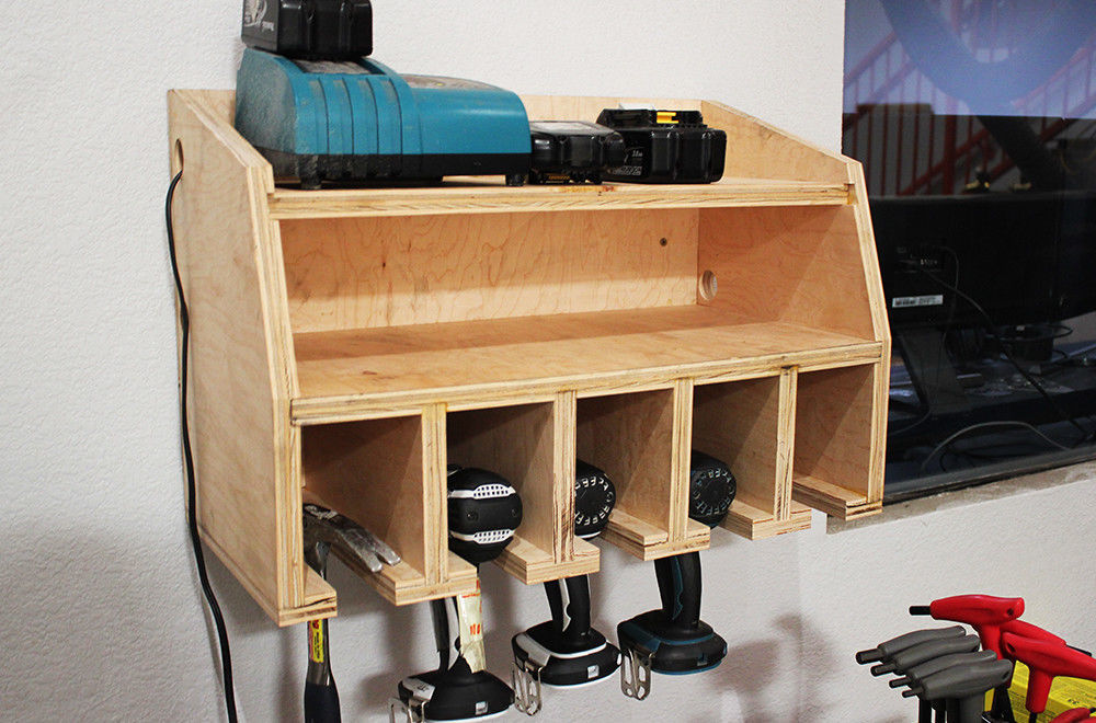 Birch Ply Wooden CNC Craft Electric Drill Organizer Station Tool Holder