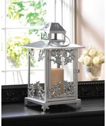 Candle Lantern Silver Scrollwork Design Iron and Glass - $54.95