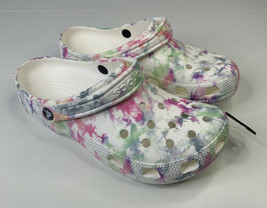 Crocs NWOB women’s size 11 white tie dye pink green blue slip on sandals q6 - $38.61