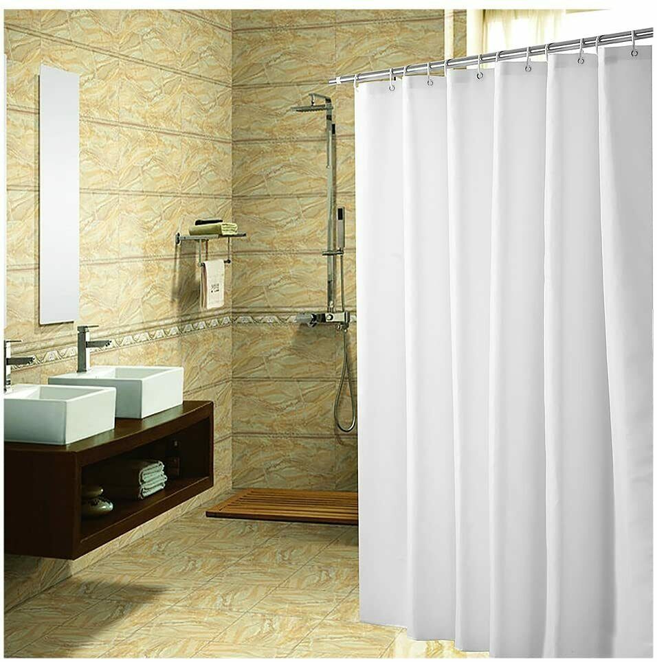 Simple Solid White Fabric Shower Curtain Farmhouse Elegant 80" Chic