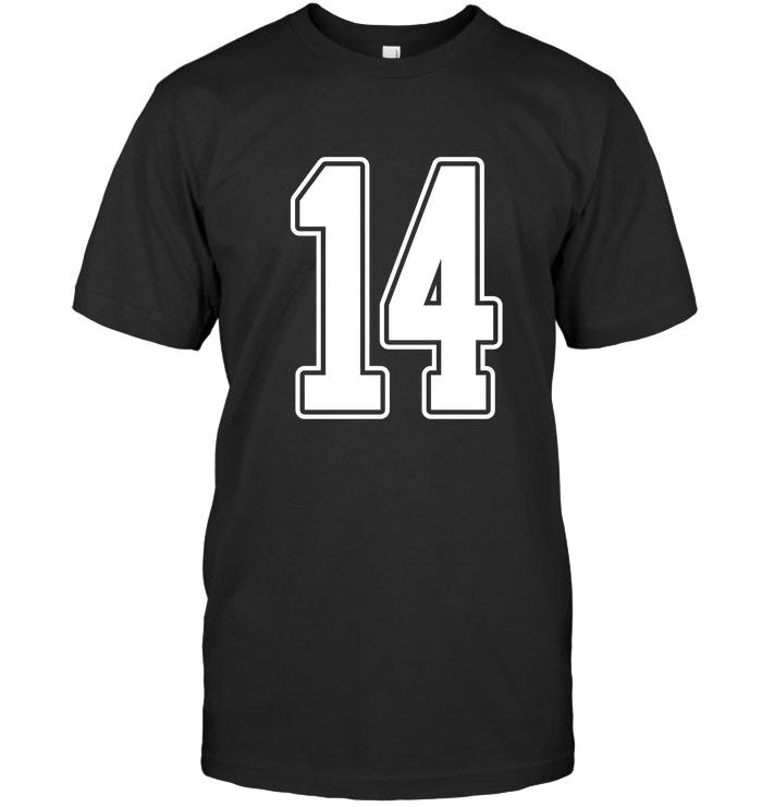 14 White Outline Number 14 Sports Fan Jersey Style T Shirt Vintage Men ...