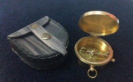 NauticalMart Brass Compass With Leather Case