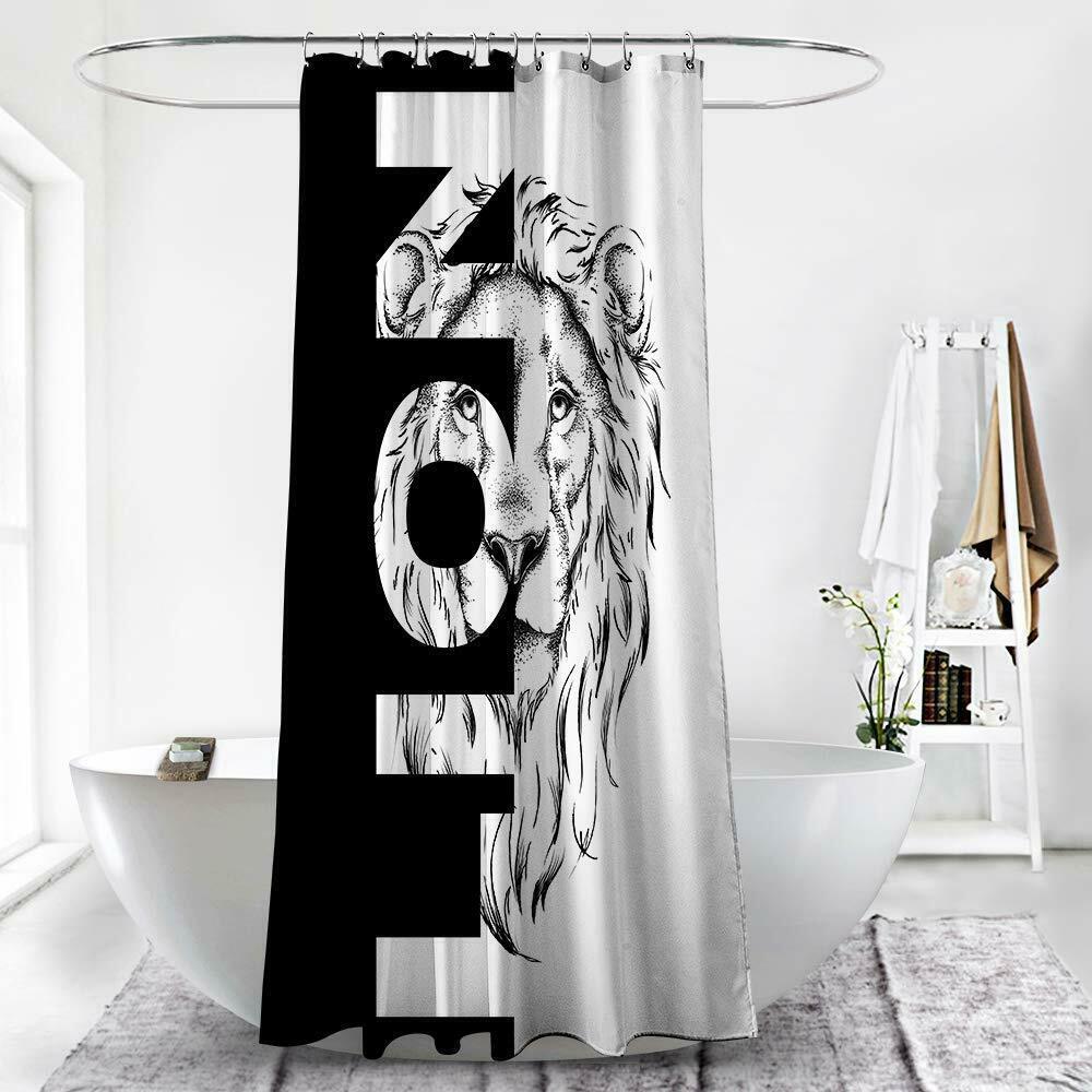 Nice Bold Masculine Black White Lion Contemporary Fabric Shower Curtain